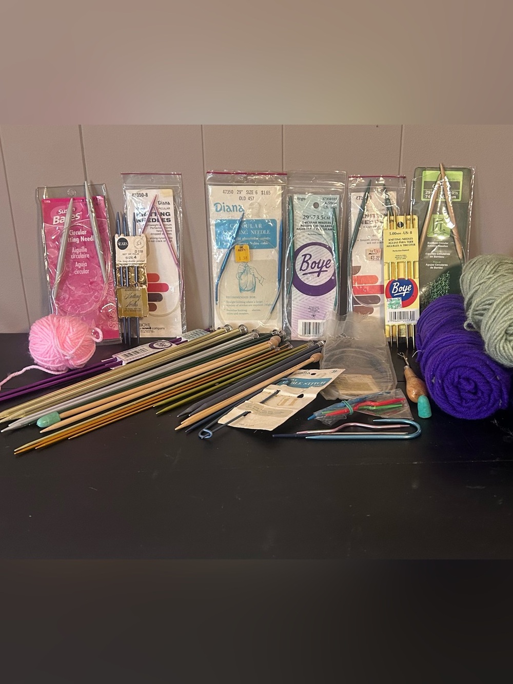 Boye Mixed Media Knitting Tools & Yarn Set - Pink, Purple, Green